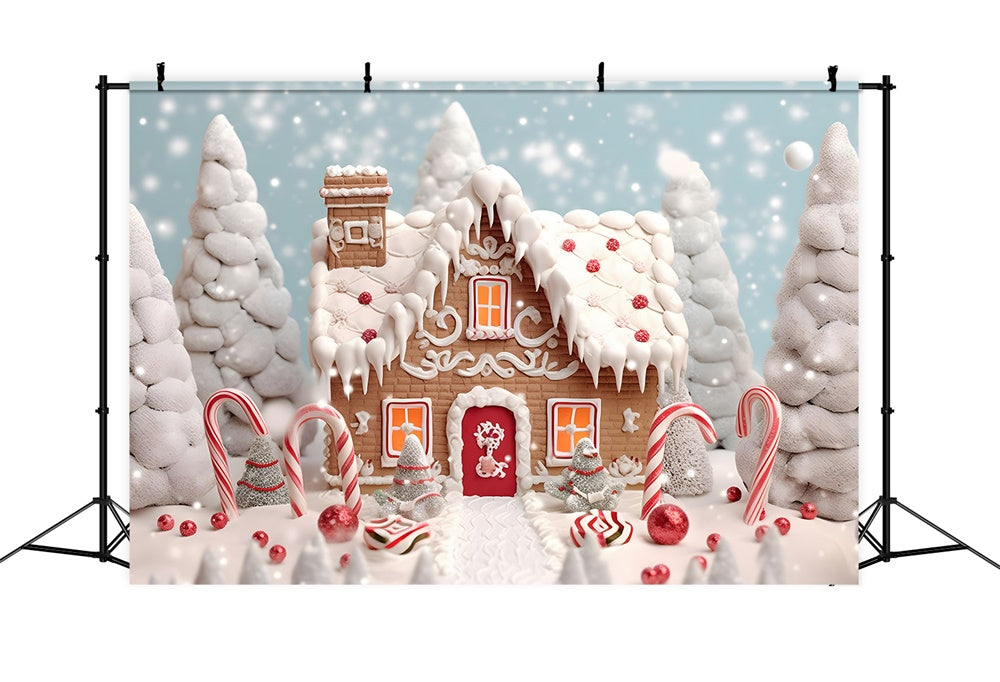 Sfondo Di Casa Di Marzapane Con Neve E Albero Di Natale RR7-775