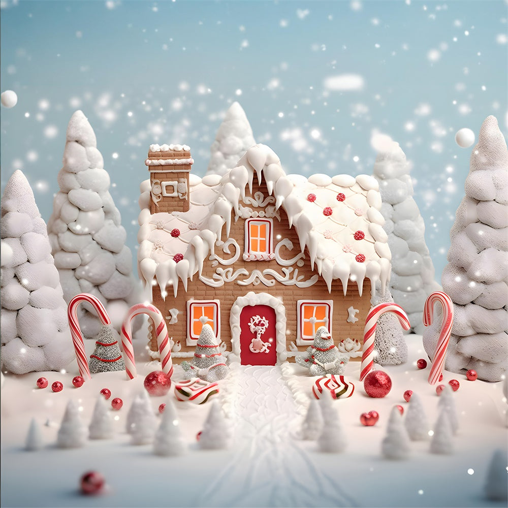 Sfondo Di Casa Di Marzapane Con Neve E Albero Di Natale RR7-775