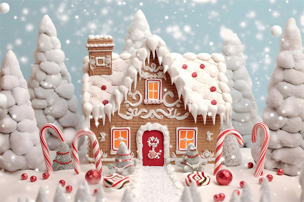 Sfondo Di Casa Di Marzapane Con Neve E Albero Di Natale RR7-775