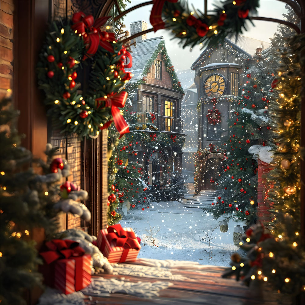 Sfondo Di Neve Della Casa Della Ghirlanda Dell'Albero Di Natale RR7-784