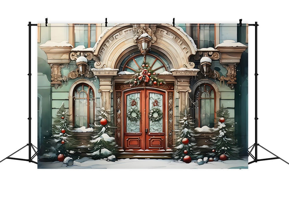 Sfondo Dell'Albero Della Casa Dell'Acquerello Di Natale RR7-787