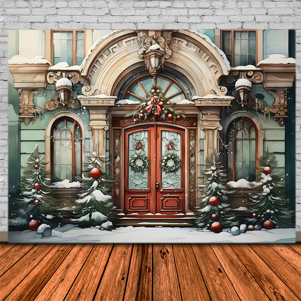 Sfondo Dell'Albero Della Casa Dell'Acquerello Di Natale RR7-787