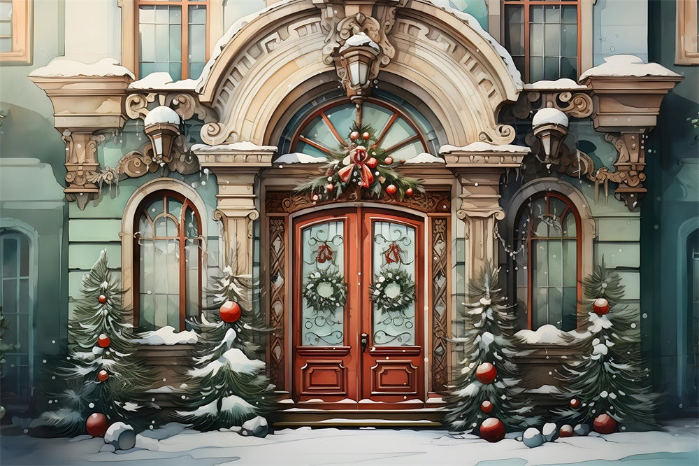 Sfondo Dell'Albero Della Casa Dell'Acquerello Di Natale RR7-787
