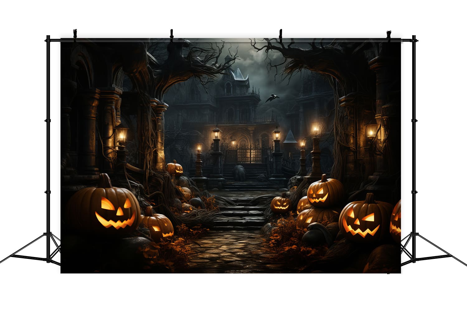 Sfondo Delle Lanterne Di Zucca Del Cimitero Di Halloween RR7-79