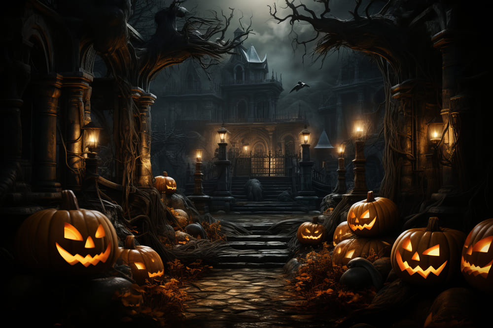 Sfondo Delle Lanterne Di Zucca Del Cimitero Di Halloween RR7-79