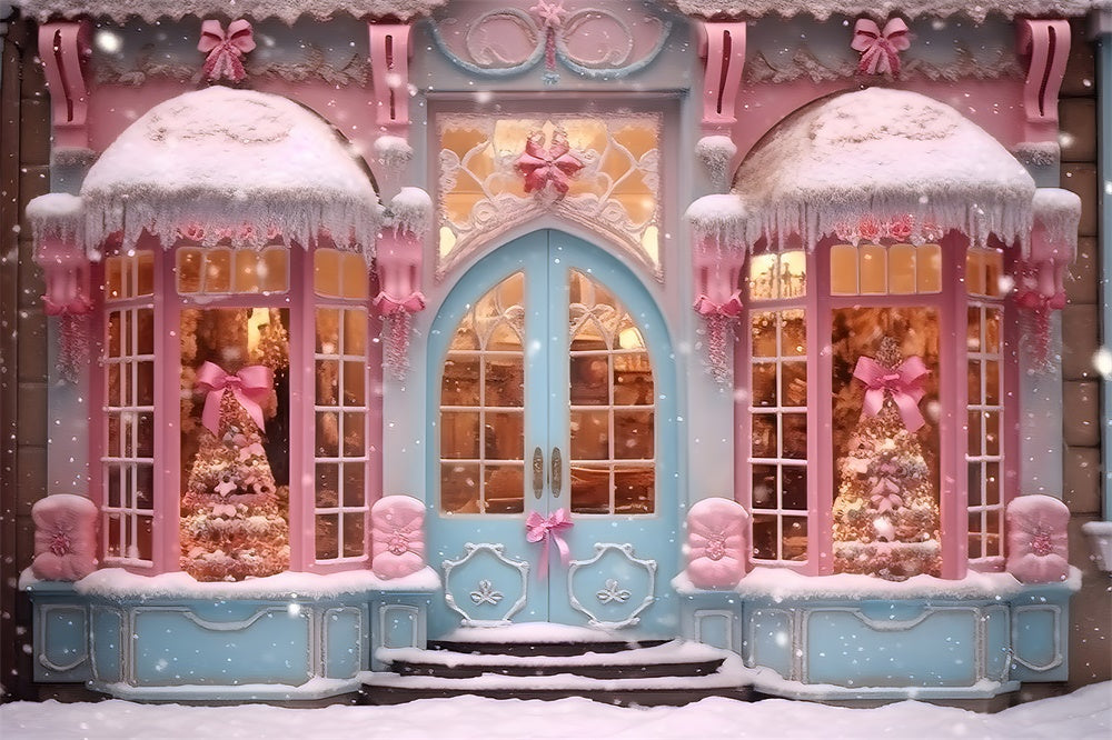 Sfondo Di Neve Del Negozio Di Caramelle Rosa Di Natale RR7-790