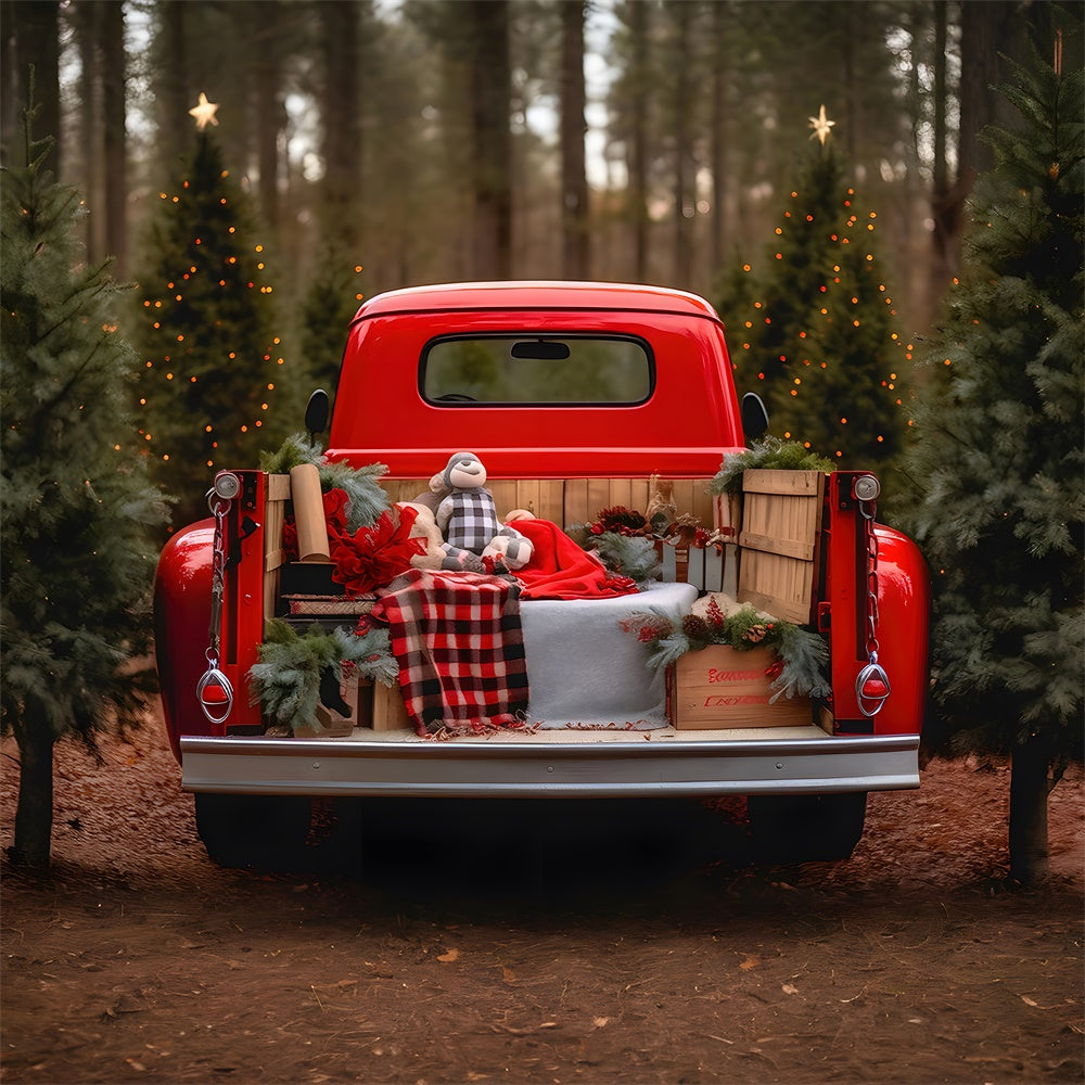Sfondo Di Camion Rosso Della Fattoria Dell'Albero Di Natale RR7-795
