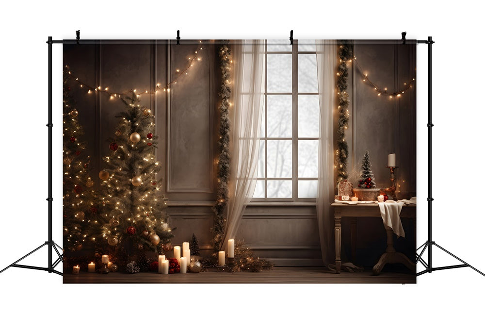 Sfondo Della Finestra Delle Candele Delle Luci Dell'Albero Di Natale RR7-799