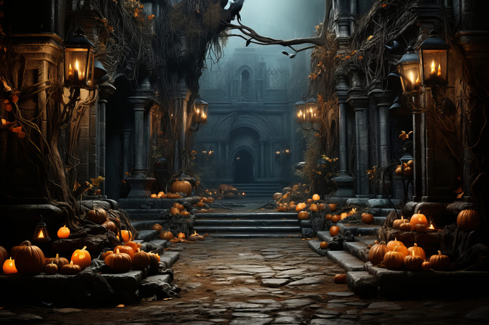 Sfondo Di Lanterne Di Zucca Di Halloween Mansion RR7-80