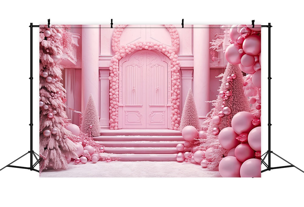 Sfondo Della Porta Della Casa Rosa Dell'Albero Di Natale RR7-814