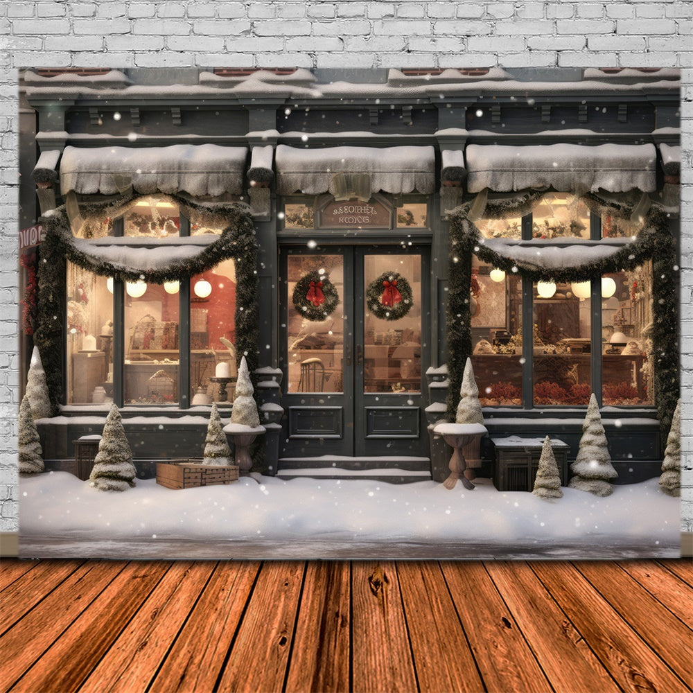 Sfondo Del Negozio Di Natale Di Winter Snow Street RR7-818
