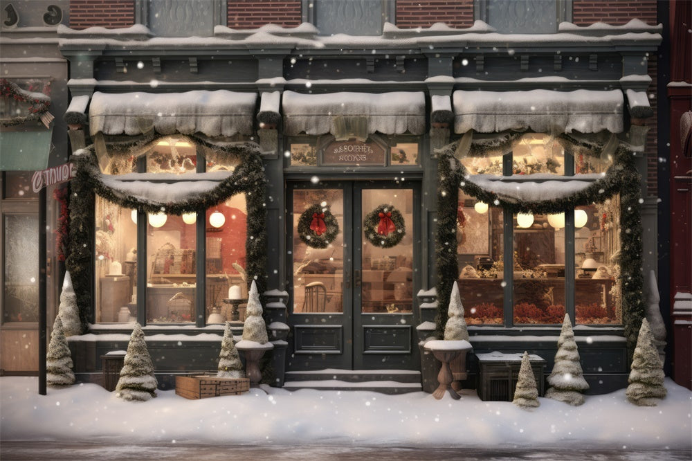 Sfondo Del Negozio Di Natale Di Winter Snow Street RR7-818