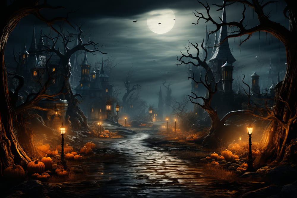 Sfondo Fotografico Con Zucca Di Halloween E Luna RR7-82