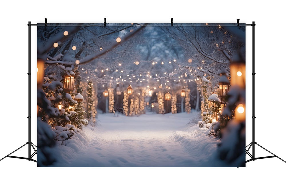 Sfondo Di Alberi Di Natale Luminosi Con Strada Innevata RR7-822
