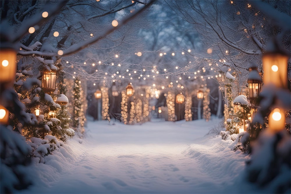 Sfondo Di Alberi Di Natale Luminosi Con Strada Innevata RR7-822