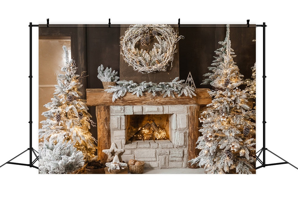 Sfondo Di Ghirlanda Di Camino Accogliente Albero Di Natale RR7-827