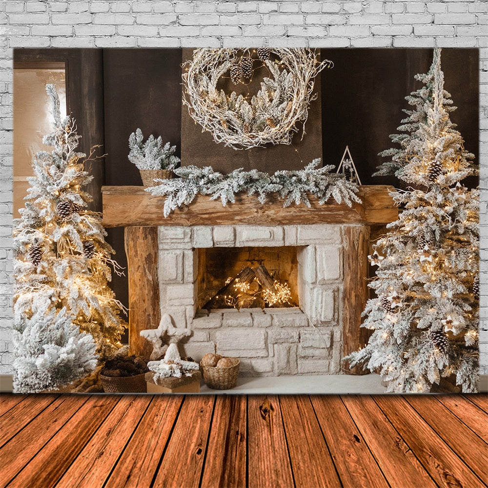 Sfondo Di Ghirlanda Di Camino Accogliente Albero Di Natale RR7-827