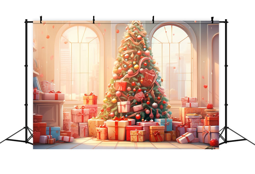 Sfondo Della Finestra Delle Scatole Regalo Dell'Albero Di Natale RR7-828