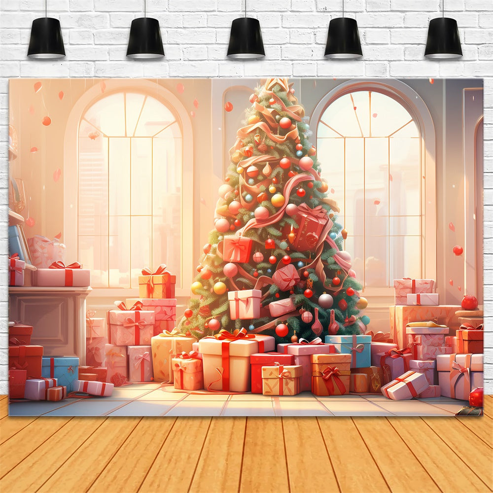 Sfondo Della Finestra Delle Scatole Regalo Dell'Albero Di Natale RR7-828