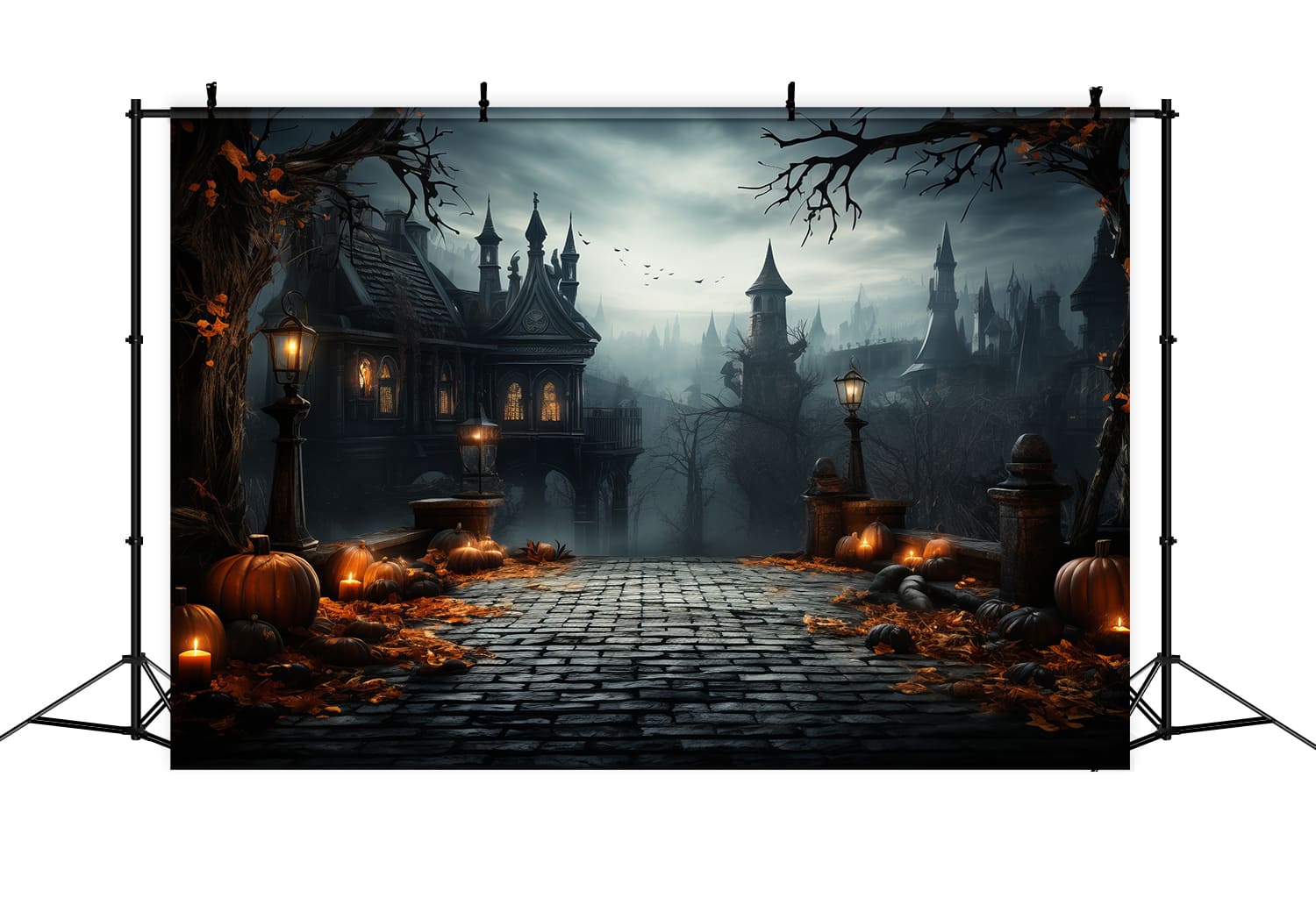 Sfondo Di Lanterne Di Zucca Del Castello Spaventoso Di Halloween RR7-83