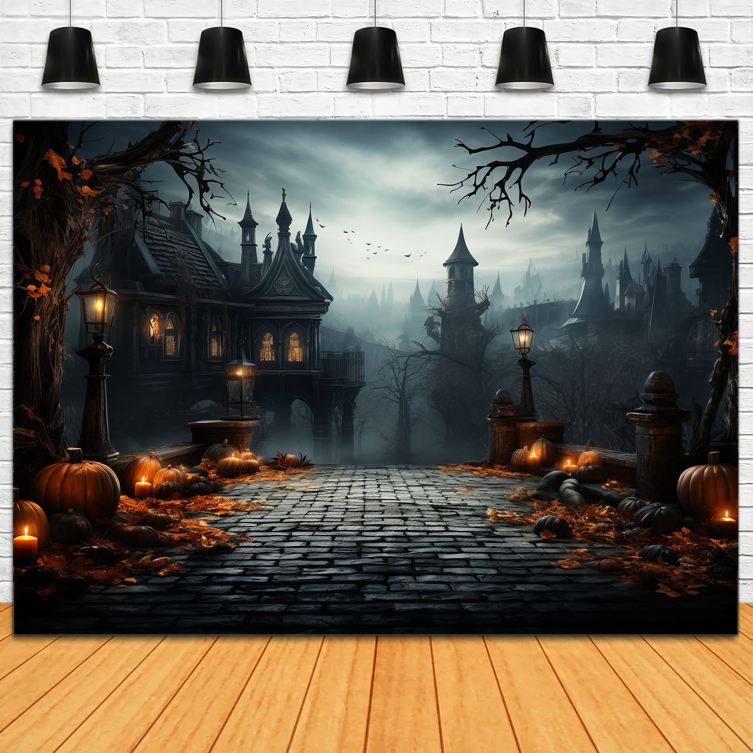 Sfondo Di Lanterne Di Zucca Del Castello Spaventoso Di Halloween RR7-83