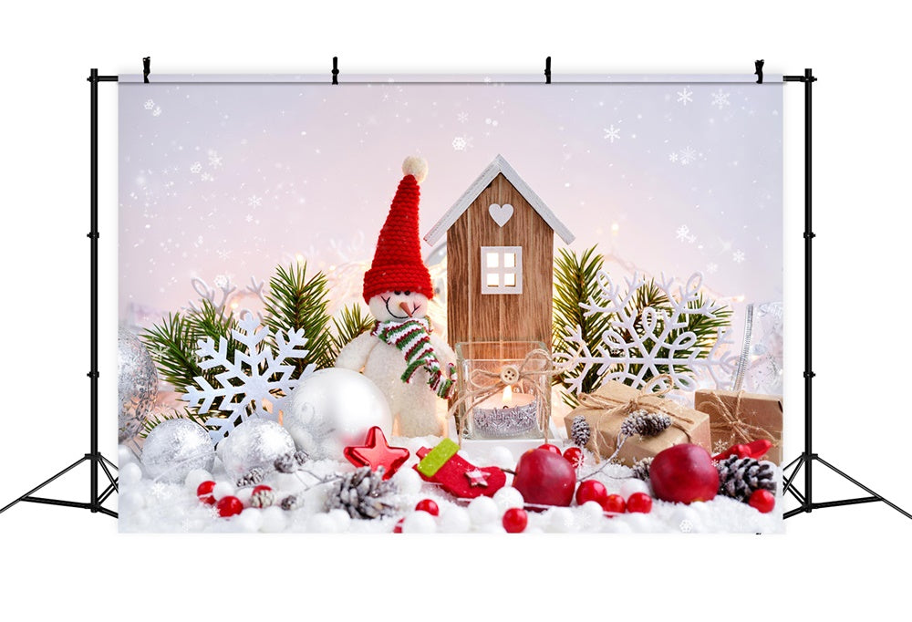 Sfondo Fotografico Con Palline Di Natale E Pupazzo Di Neve RR7-830