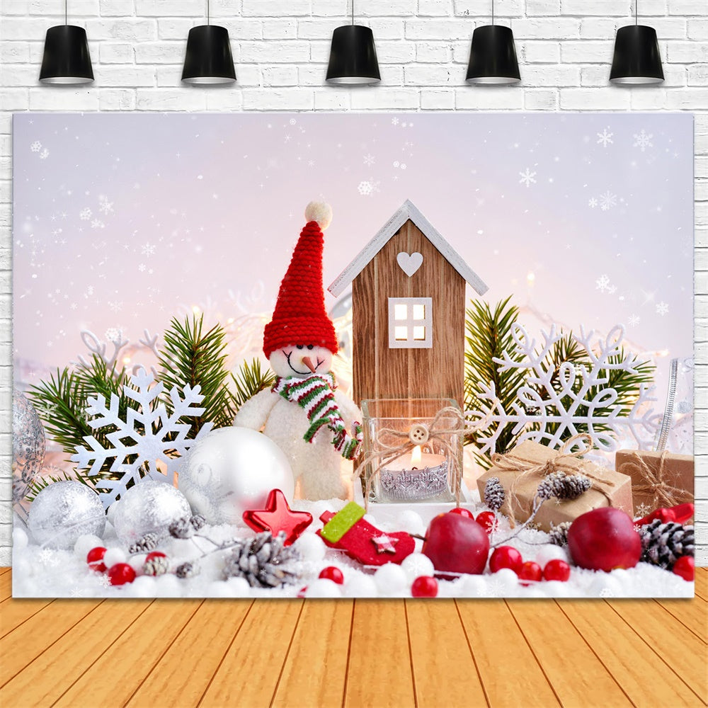 Sfondo Fotografico Con Palline Di Natale E Pupazzo Di Neve RR7-830