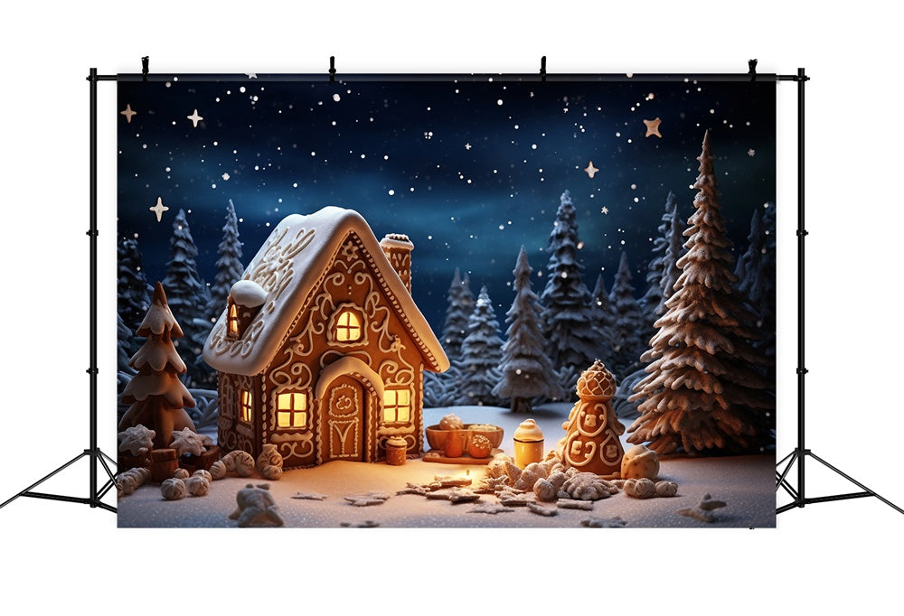Sfondo Della Casa Di Marzapane Della Foresta Della Notte Di Natale RR7-831