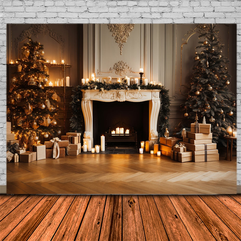 Sfondo Di Candele Per Camino Albero Di Natale RR7-836