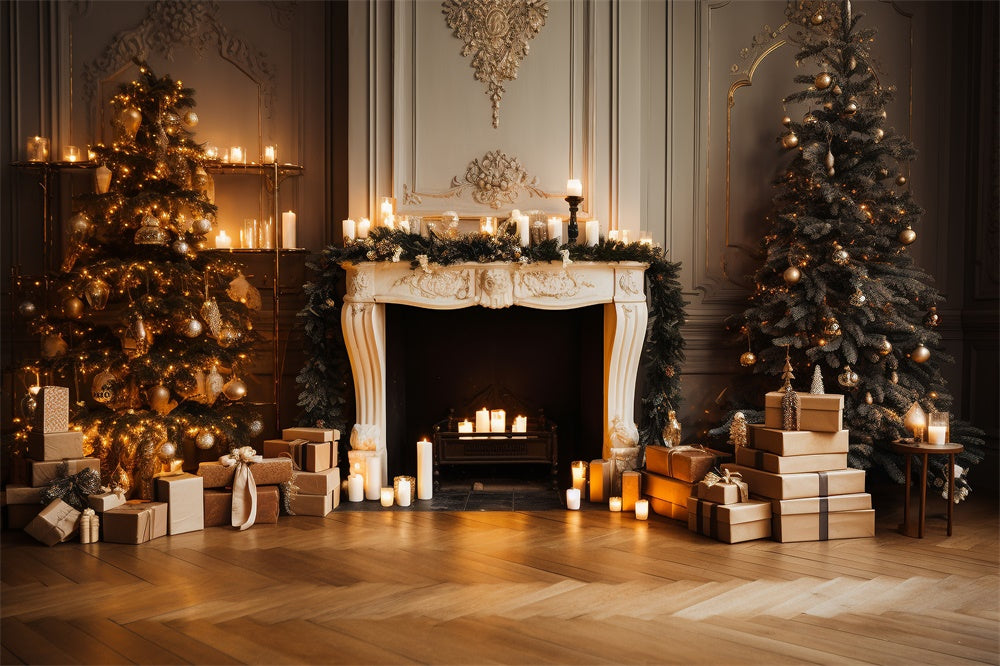 Sfondo Di Candele Per Camino Albero Di Natale RR7-836