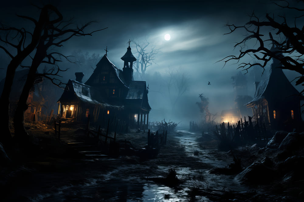 Sfondo Della Casa Stregata Della Notte Spettrale Di Halloween RR7-85