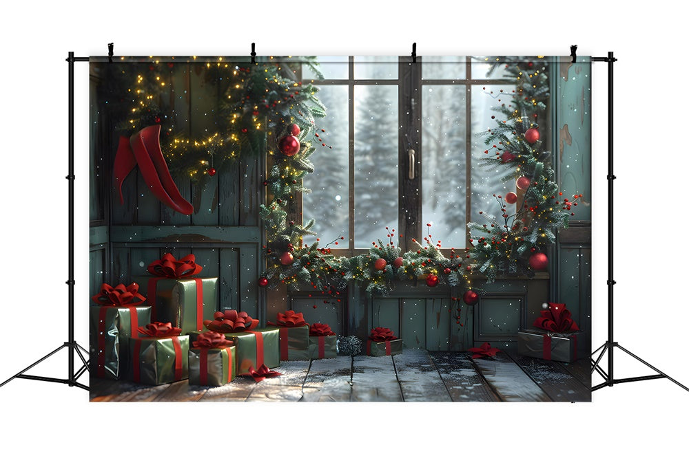 Sfondo Della Finestra Della Stanza Delle Scatole Regalo Di Natale RR7-854
