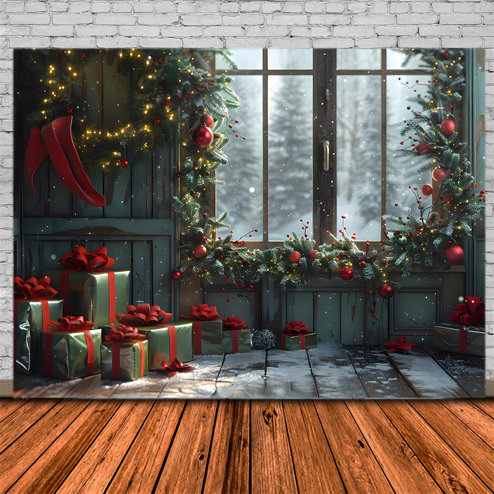 Sfondo Della Finestra Della Stanza Delle Scatole Regalo Di Natale RR7-854