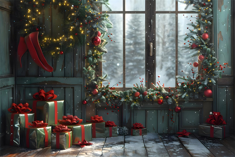 Sfondo Della Finestra Della Stanza Delle Scatole Regalo Di Natale RR7-854