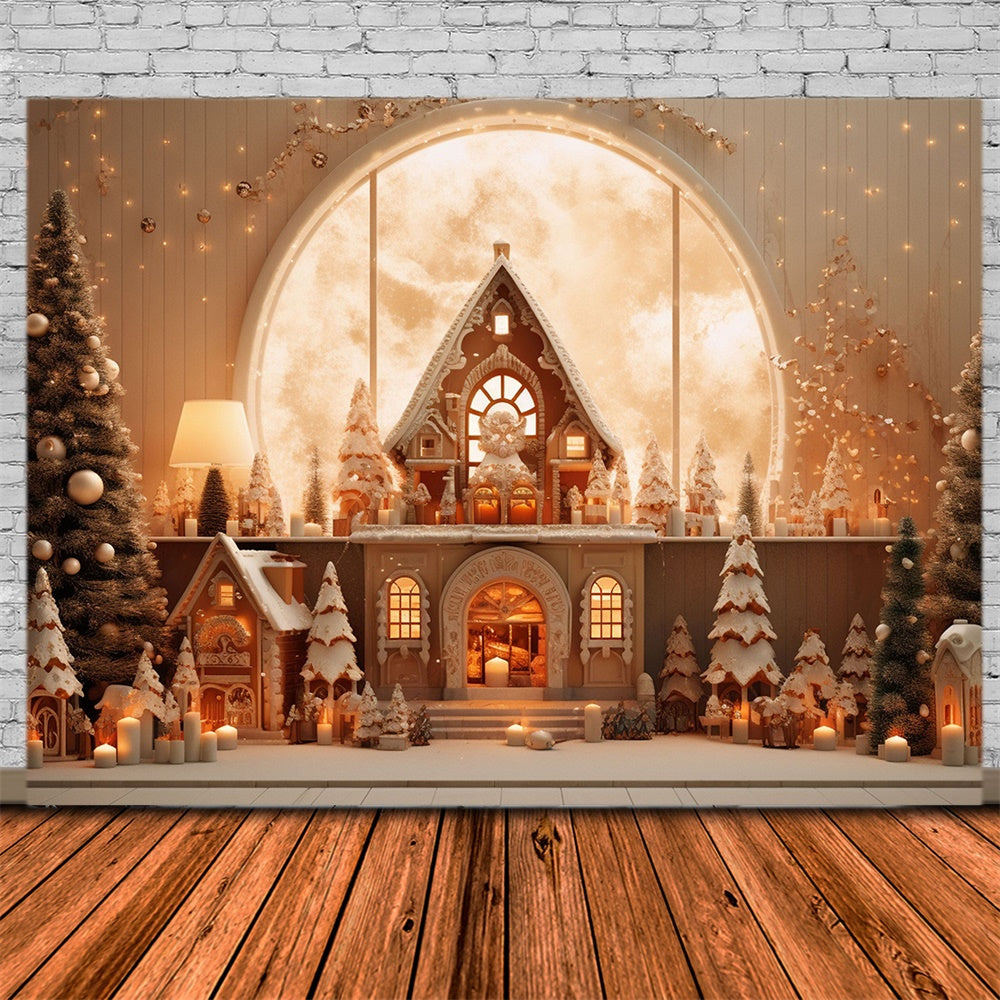Sfondo Della Casa Di Pan Di Zenzero Con Alberi Di Natale RR7-855