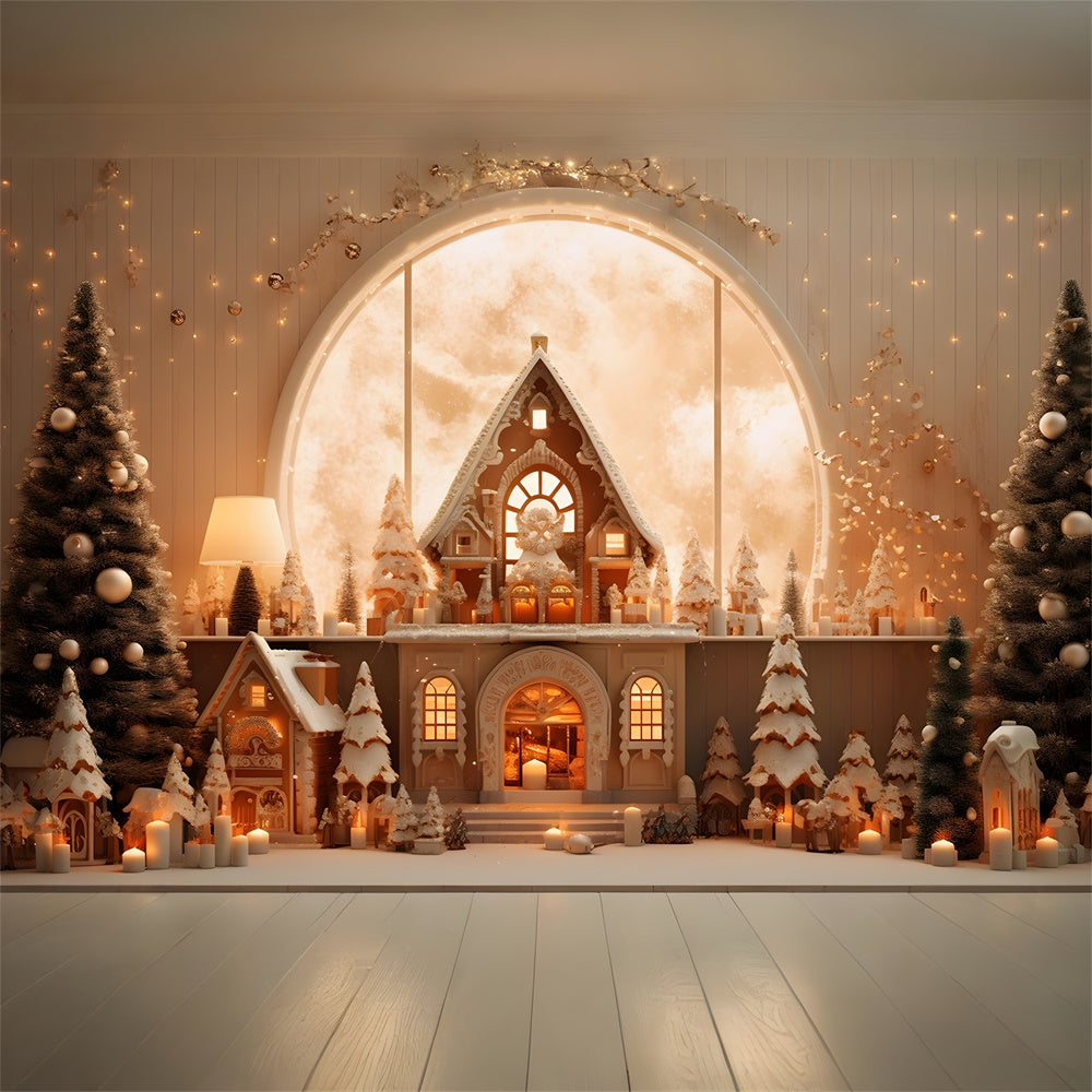 Sfondo Della Casa Di Pan Di Zenzero Con Alberi Di Natale RR7-855