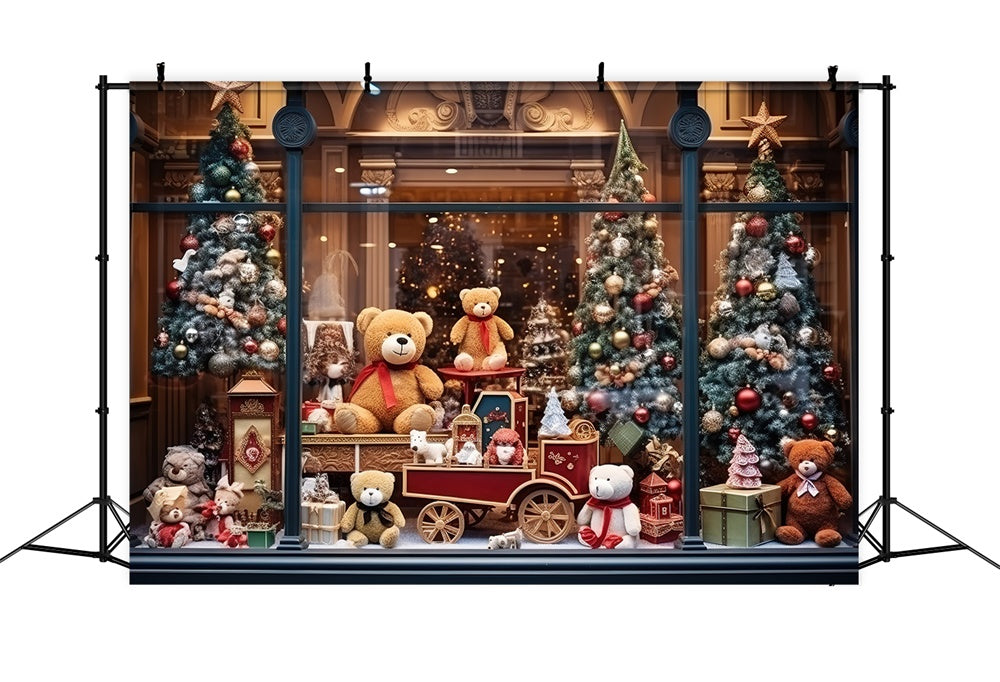 Sfondo Della Finestra Del Negozio Di Giocattoli Dell'Orso Dell'Albero Di Natale RR7-856