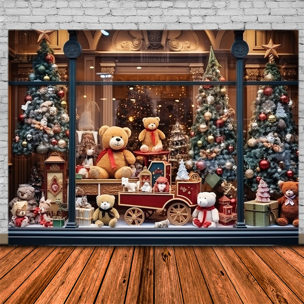 Sfondo Della Finestra Del Negozio Di Giocattoli Dell'Orso Dell'Albero Di Natale RR7-856