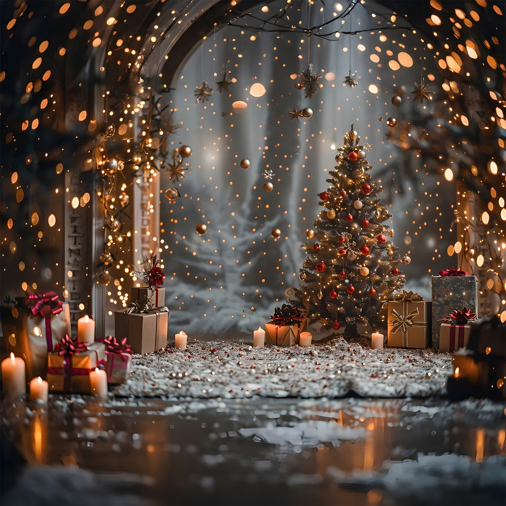 Sfondo Bokeh Con Candele Per Albero Di Palle Di Natale RR7-859