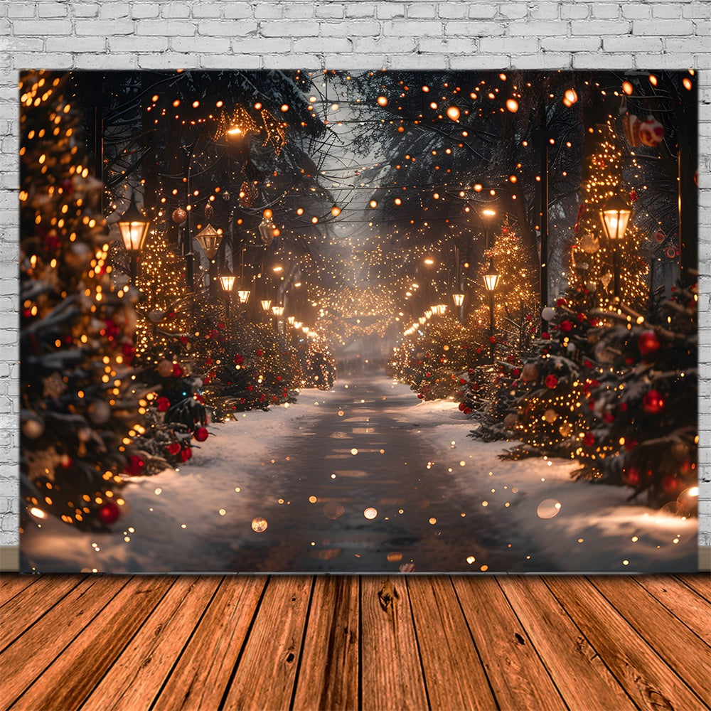 Sfondo Scintillante Della Strada Innevata Dell'Albero Di Natale RR7-860