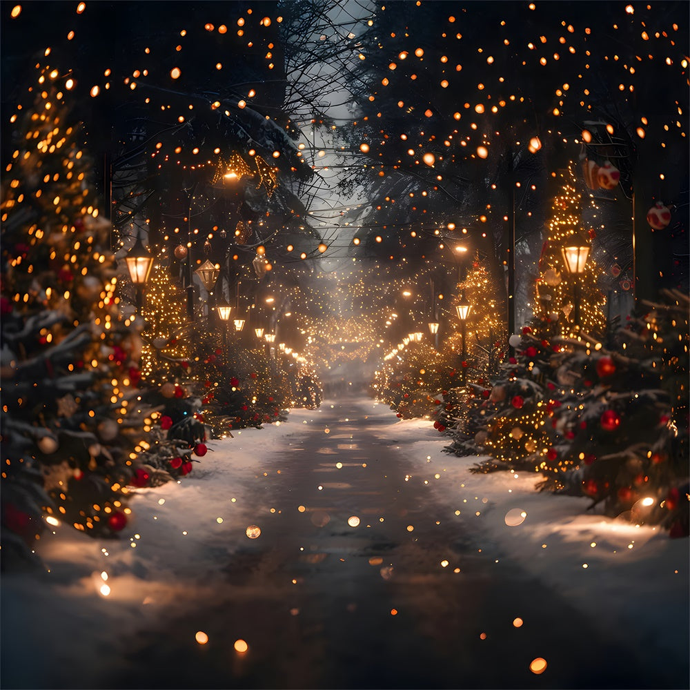 Sfondo Scintillante Della Strada Innevata Dell'Albero Di Natale RR7-860