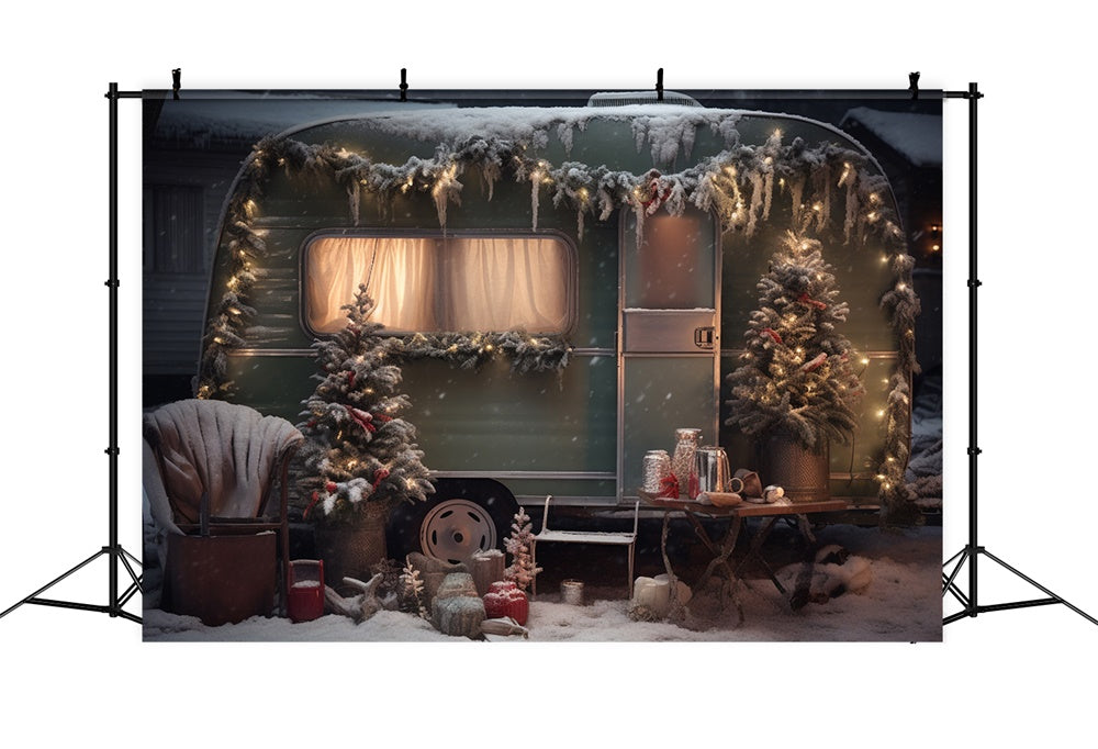 Sfondo Camper Verde Neve Albero Di Natale RR7-862