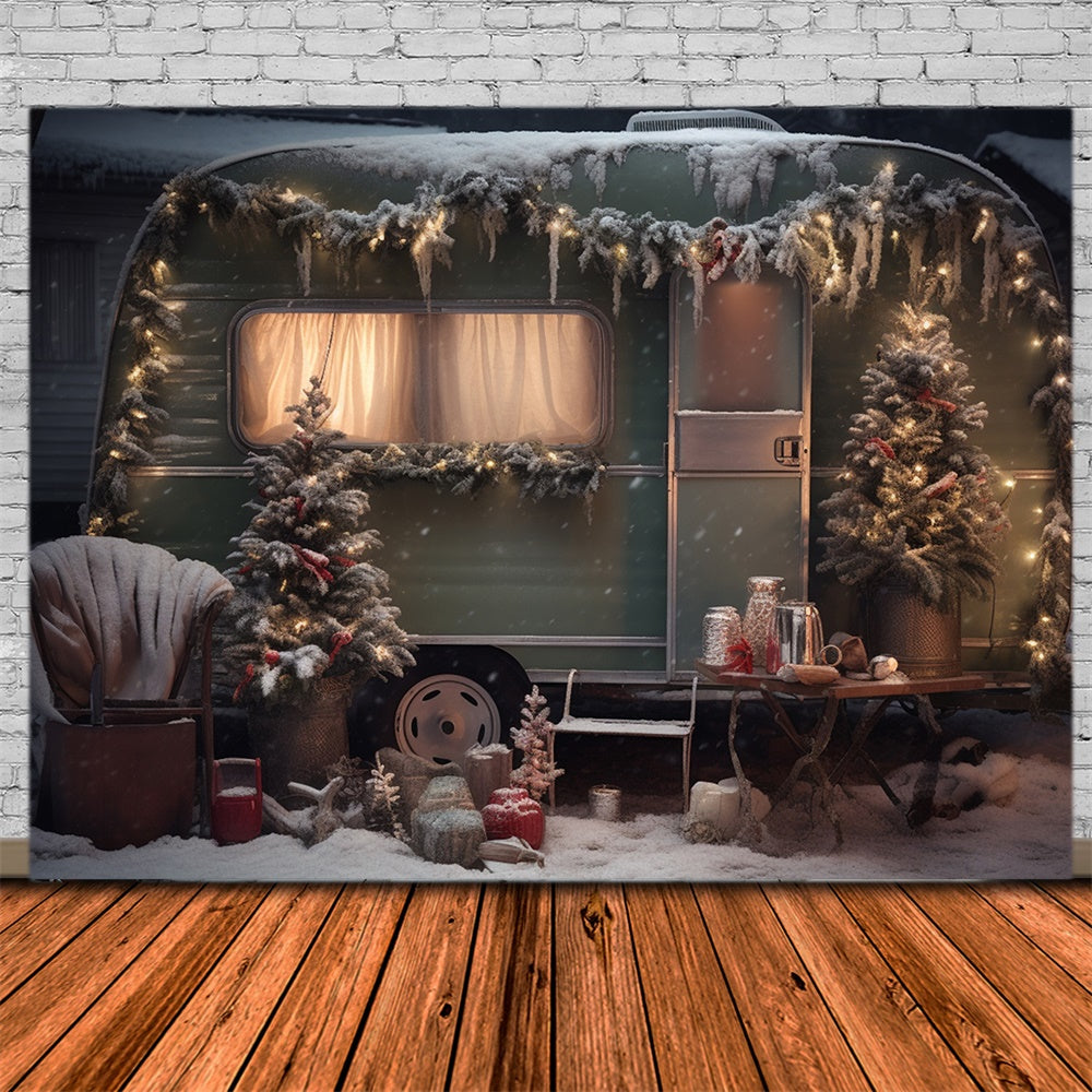 Sfondo Camper Verde Neve Albero Di Natale RR7-862