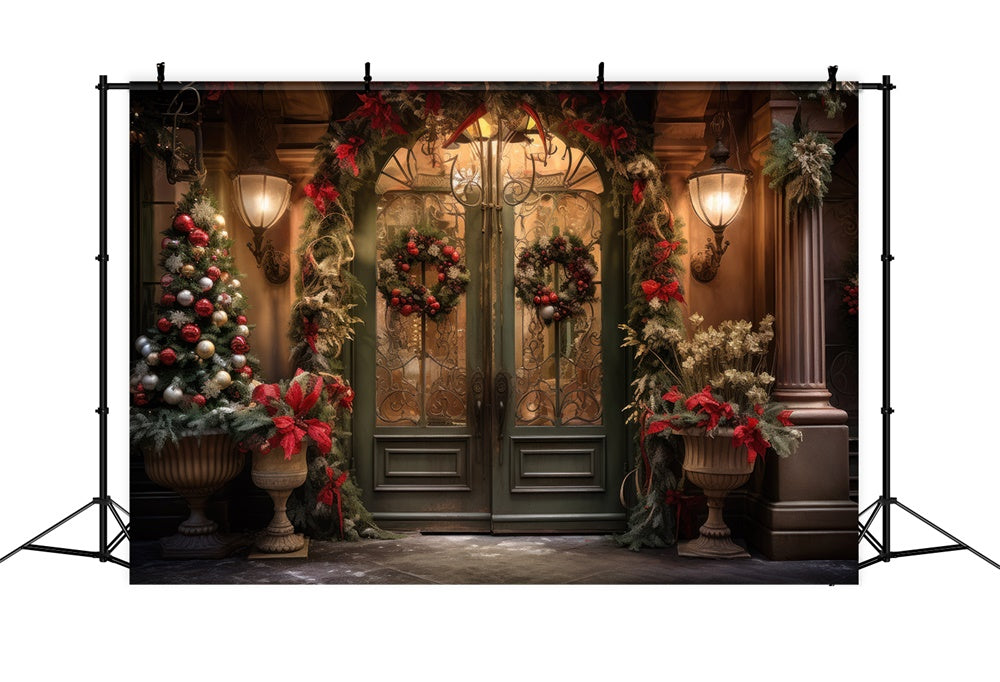 Sfondo Della Porta D'Ingresso Con Ghirlanda Di Albero Di Natale RR7-863