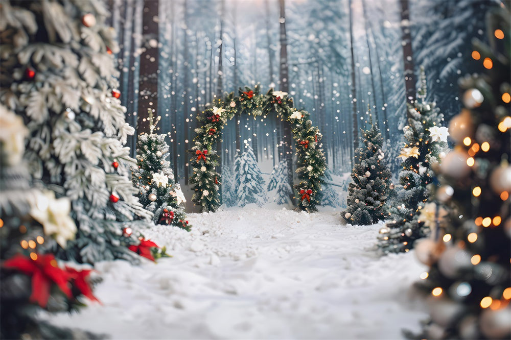 Sfondo Di Arco Con Ghirlande Di Alberi Di Natale Innevati RR7-865