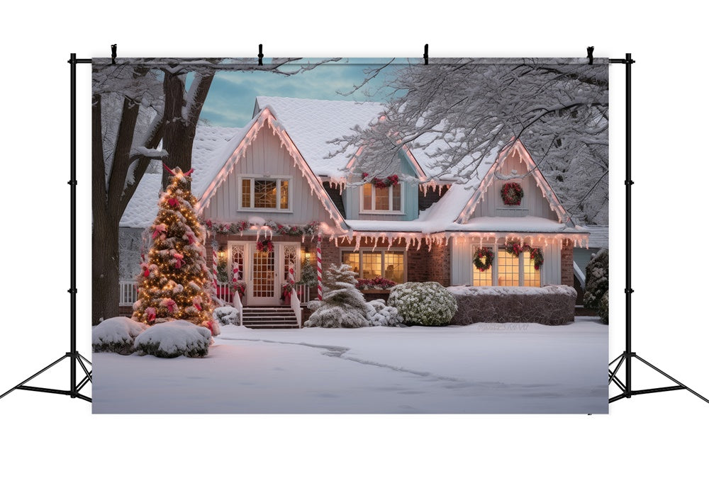 Sfondo Della Casa Sull'Albero Di Natale Del Paese Delle Meraviglie Della Neve RR7-868