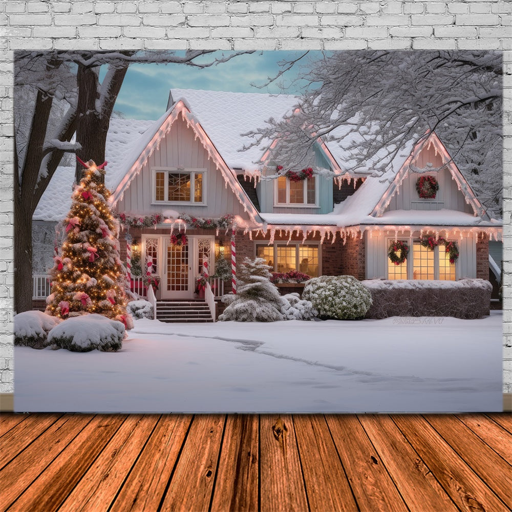 Sfondo Della Casa Sull'Albero Di Natale Del Paese Delle Meraviglie Della Neve RR7-868