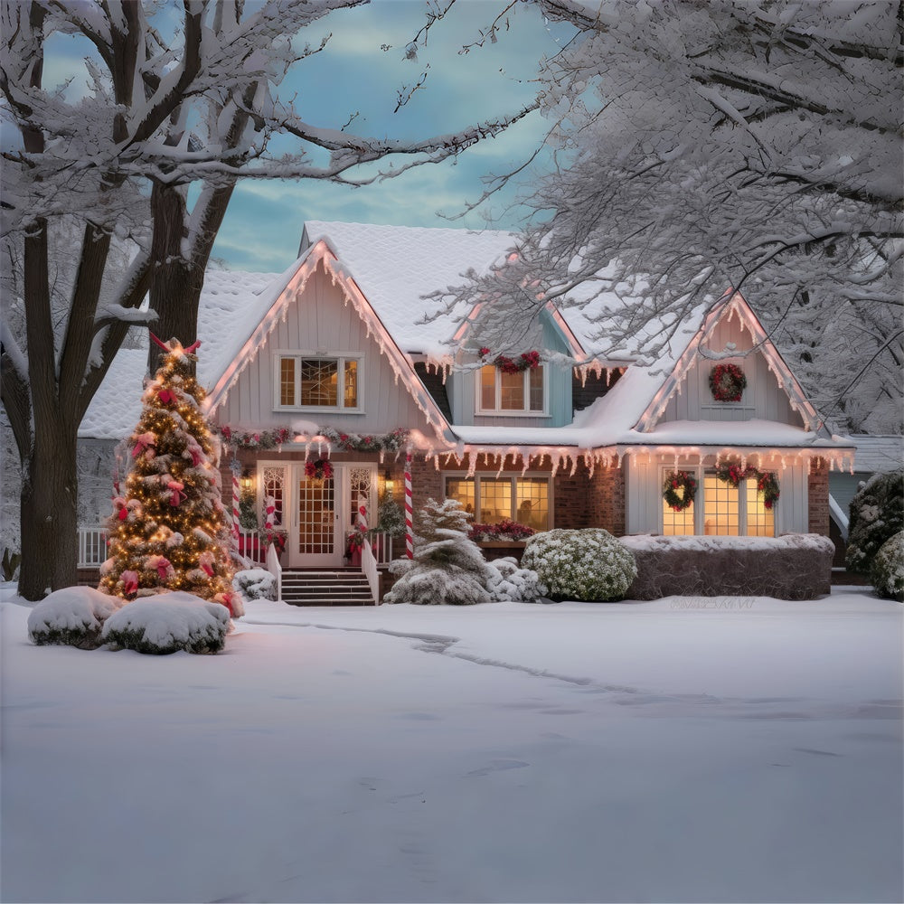 Sfondo Della Casa Sull'Albero Di Natale Del Paese Delle Meraviglie Della Neve RR7-868