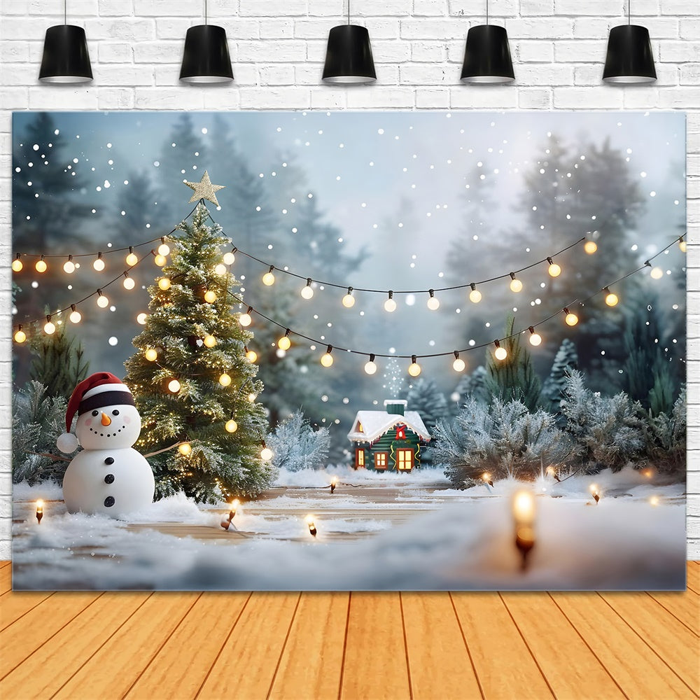 Sfondo Di Luci Di Alberi Di Natale Con Pupazzo Di Neve RR7-869