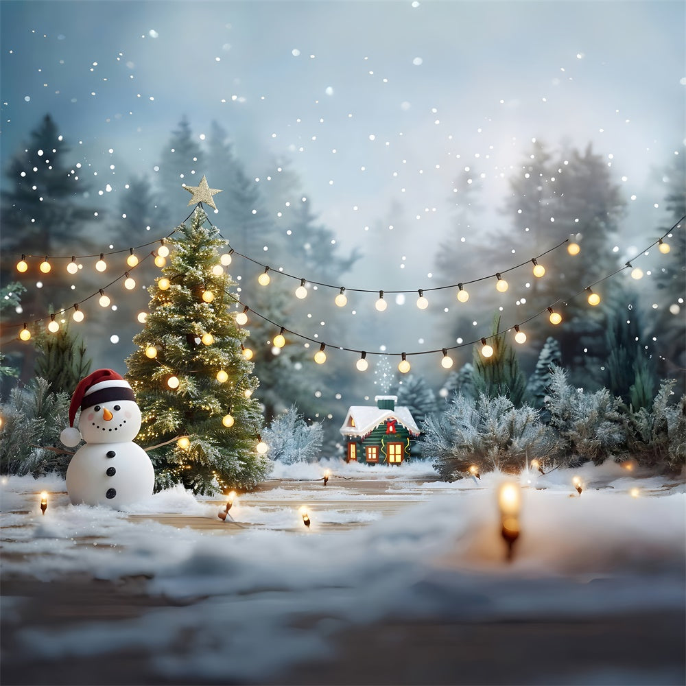 Sfondo Di Luci Di Alberi Di Natale Con Pupazzo Di Neve RR7-869